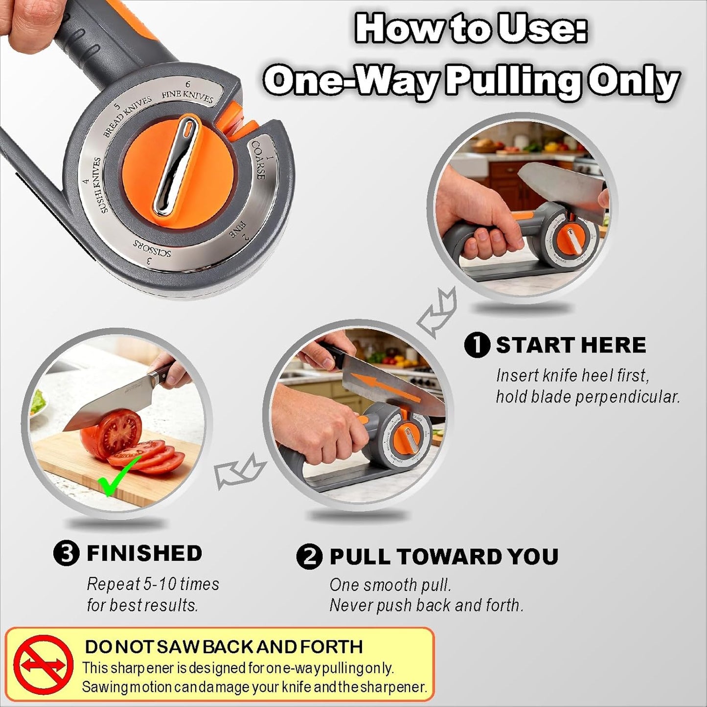 Afilador de cuchillos 6 en 1 para cocina con base antideslizante