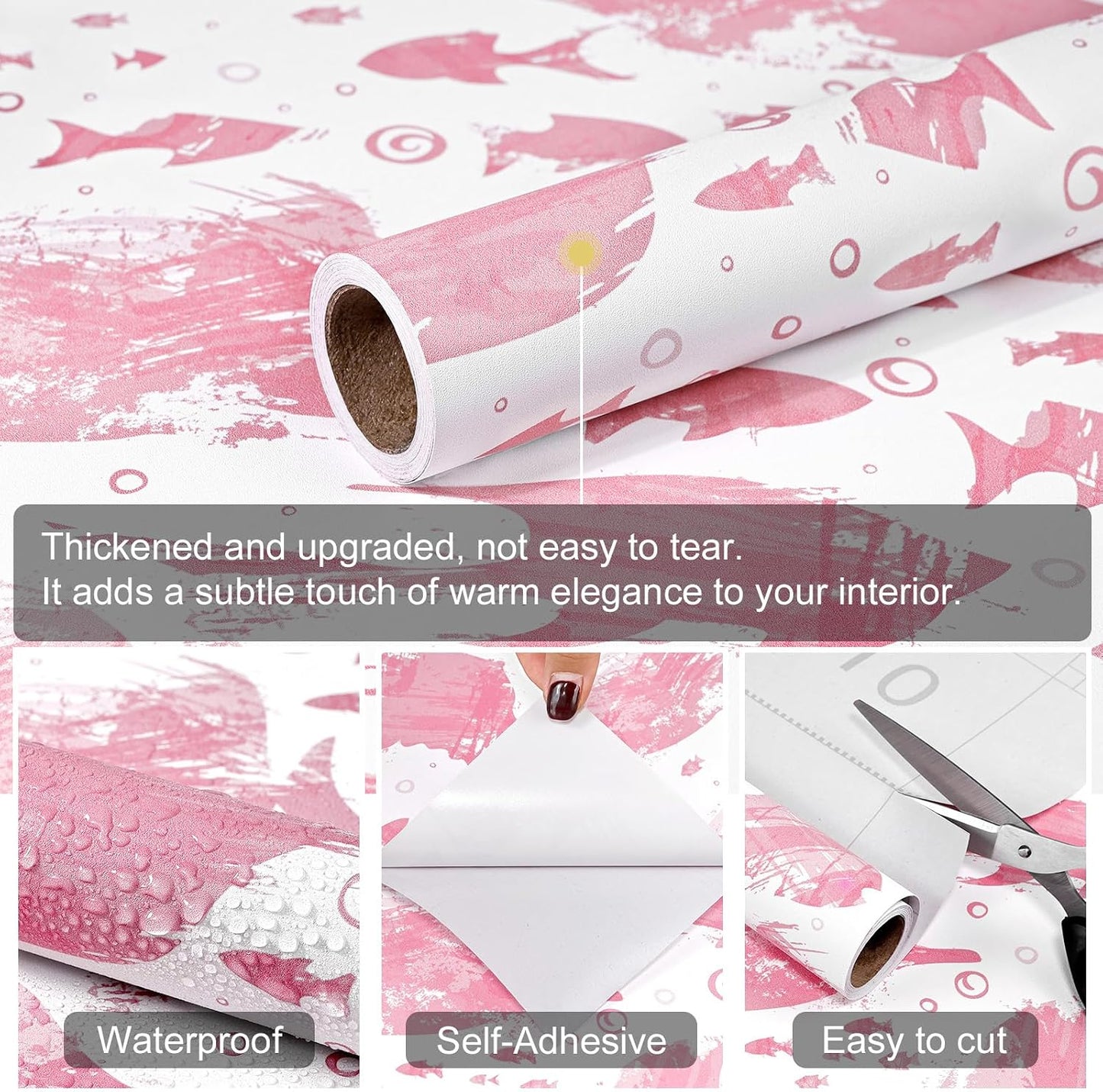 Papel tapiz autoadhesivo peces rosados baño dormitorio 17.3x197pulg