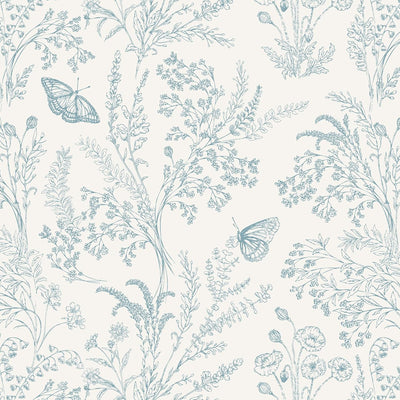 Papel tapiz floral azul vintage impermeable 17x120pulg