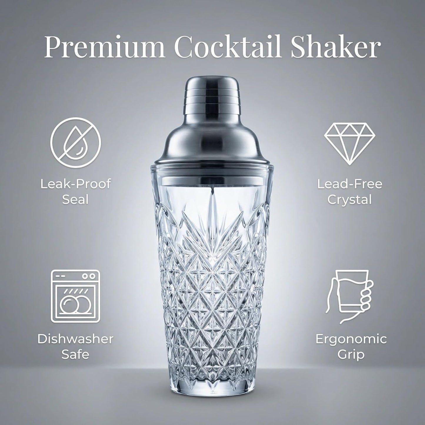 Juego de coctelera de cristal con espiga y parte de acero inoxidable
