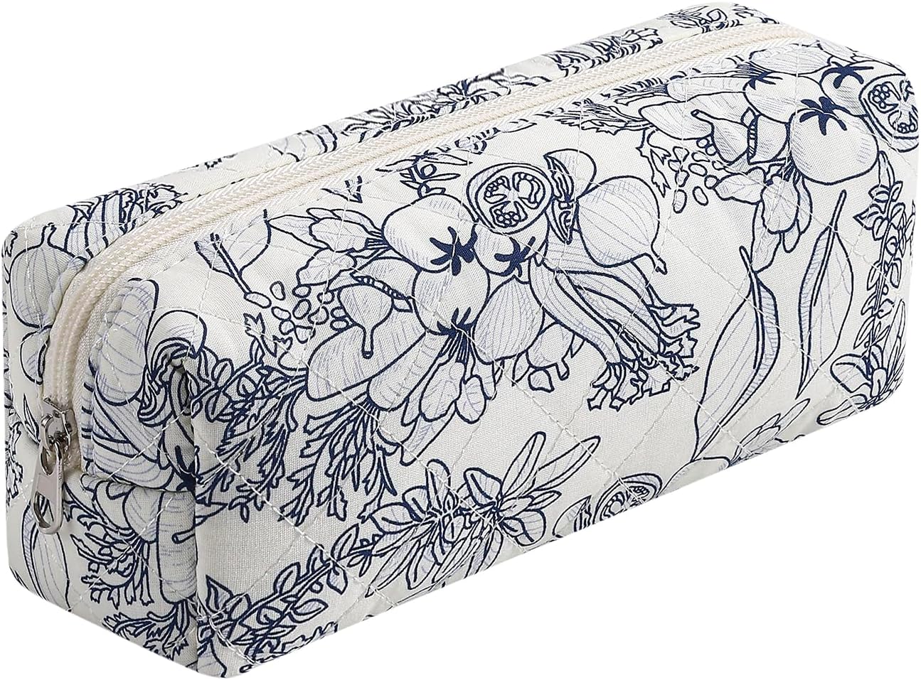 Bolsa maquillaje acolchada con flores azul marino