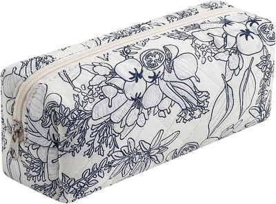 Bolsa maquillaje acolchada con flores azul marino