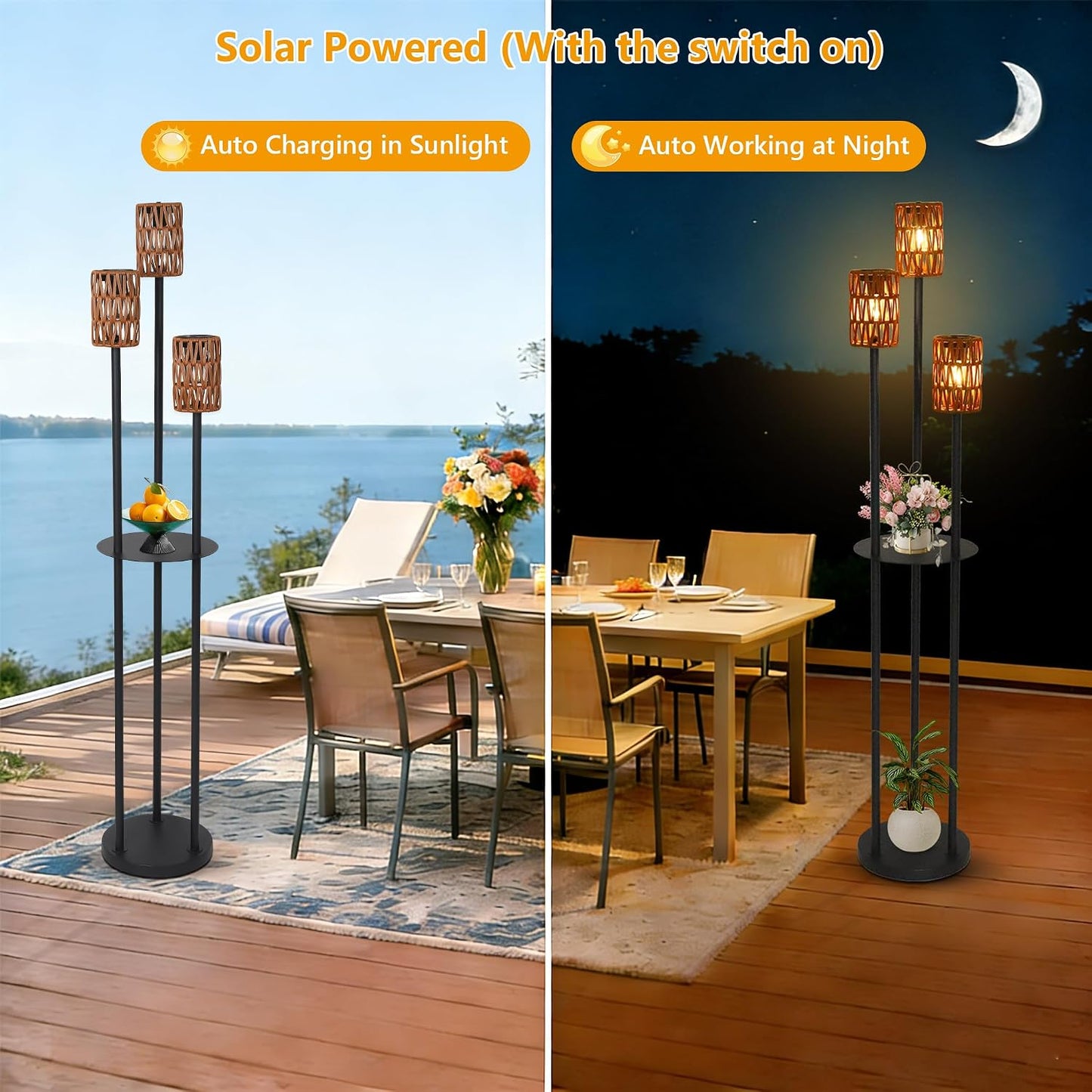 Lámpara solar exterior sin cable con estantería para jardín terraza