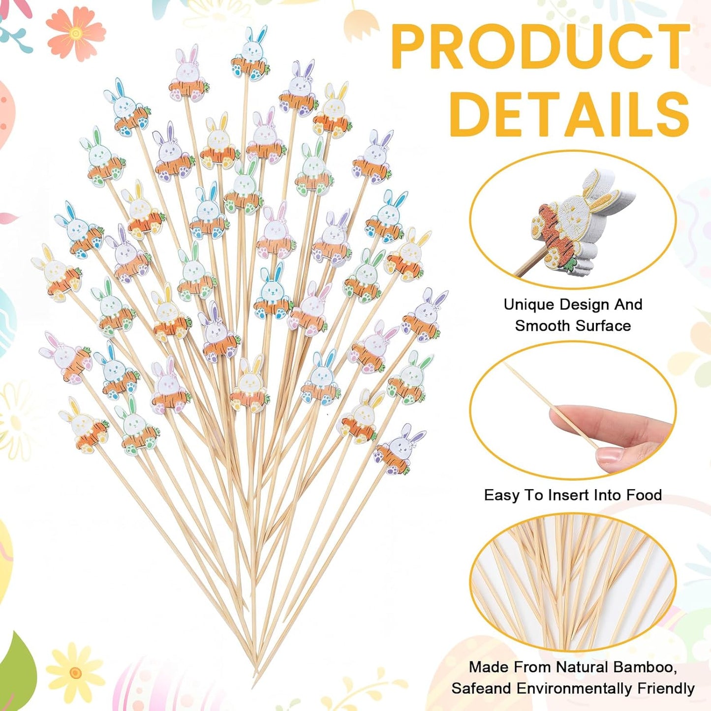 200 Palillos Conejo Pascua 4.7pulg Decorativos
