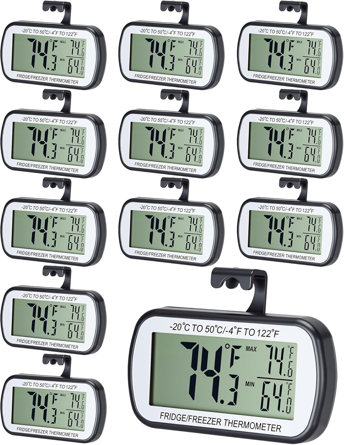 Termómetro digital negro para nevera, 12 unidades, impermeable, con función de grabación max/min