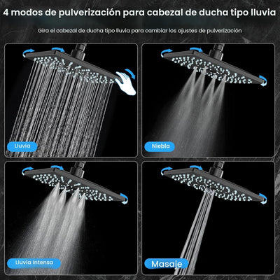 Cabezal ducha lluvia alta presión 5 modos desmontable negro mate
