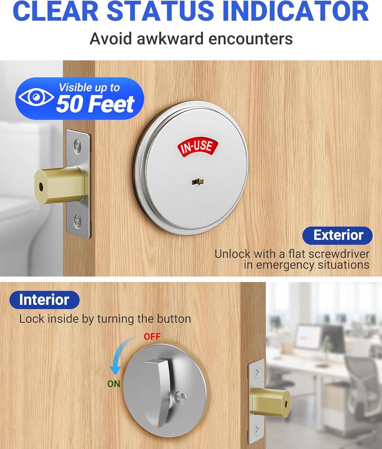 Cerradura seguridad grado 2 ADA 2-3/4pulg reversible puerta baño