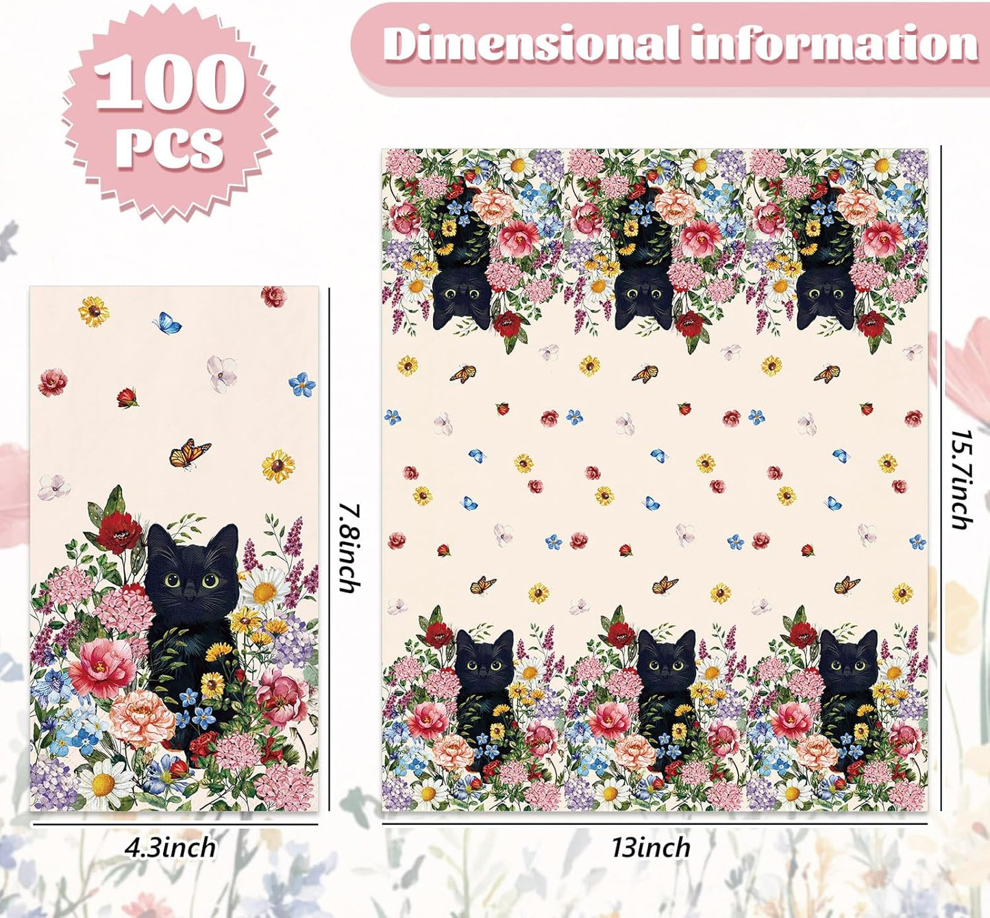 Servilletas de papel descartables con flores negras de gato JarThenaAMCS