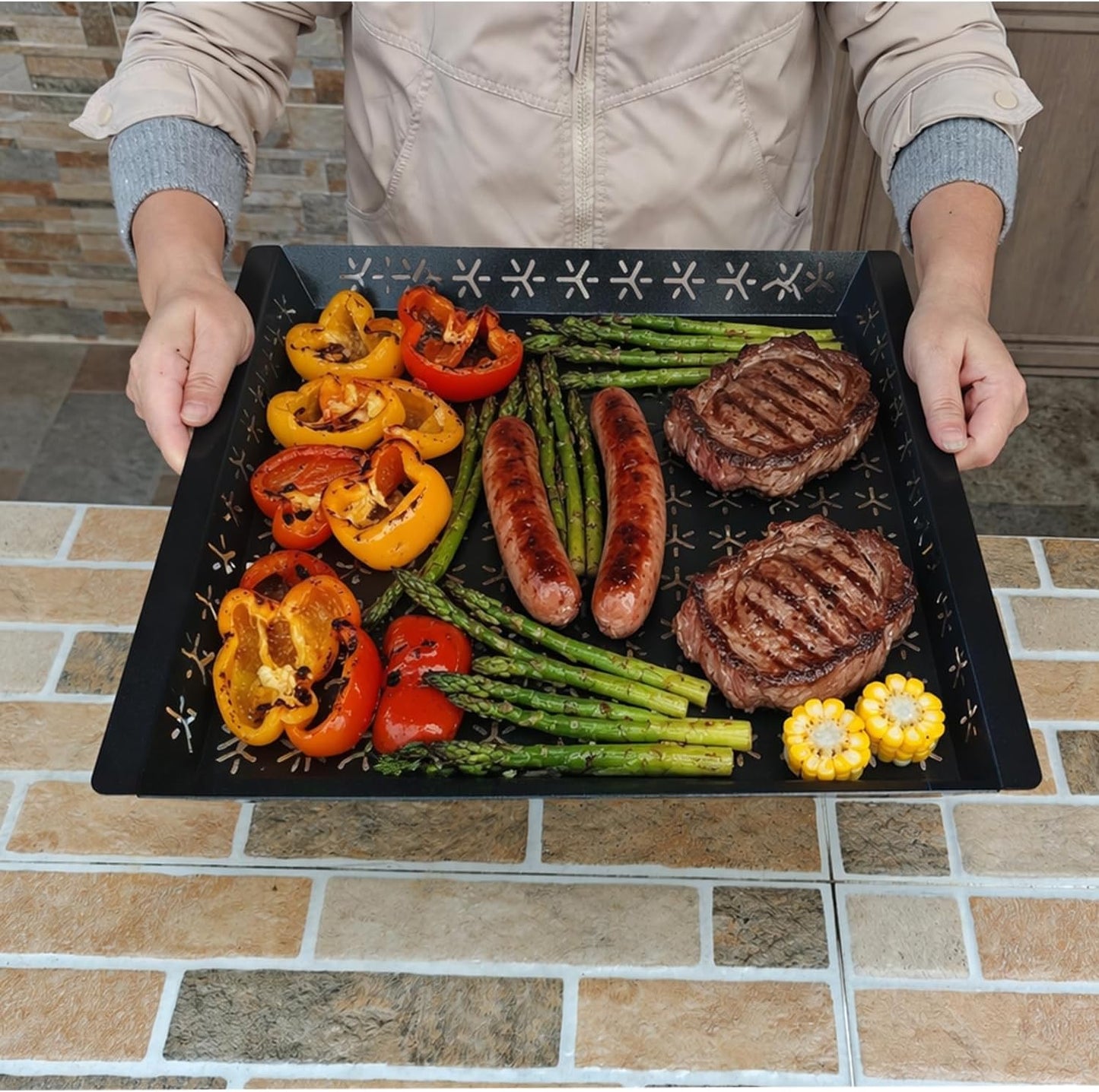 Cesta parrilla verduras 15.8x15.8pulg XXL antiadherente