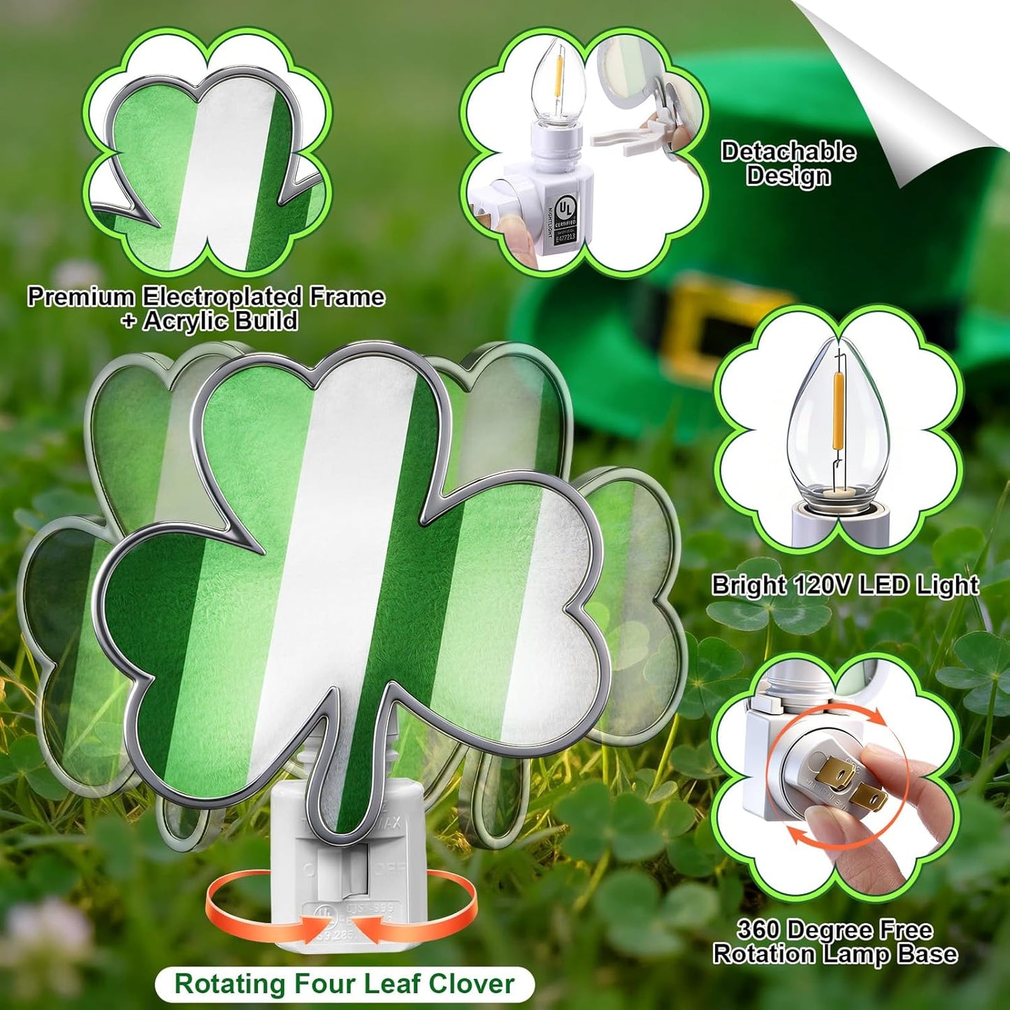 Luz Nocturna San Patricio con LED C7 Enchufe Giratorio