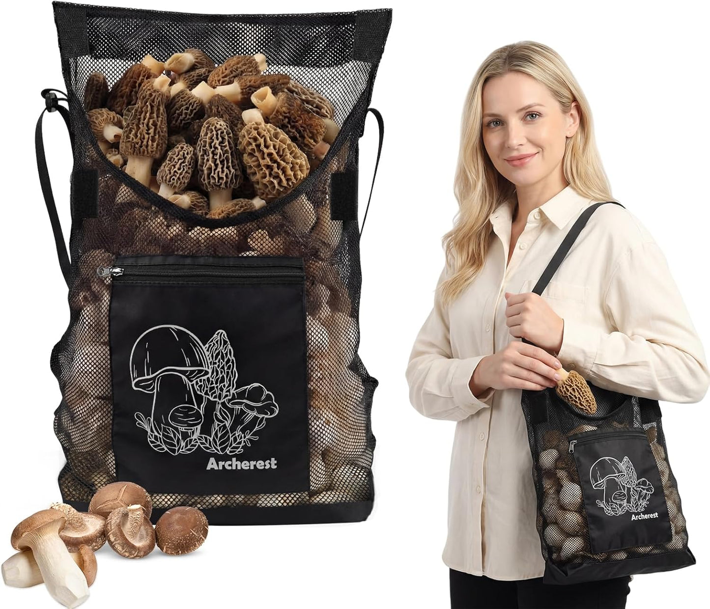 Bolsa de caza de hongos con apertura en D para recolección al aire libre