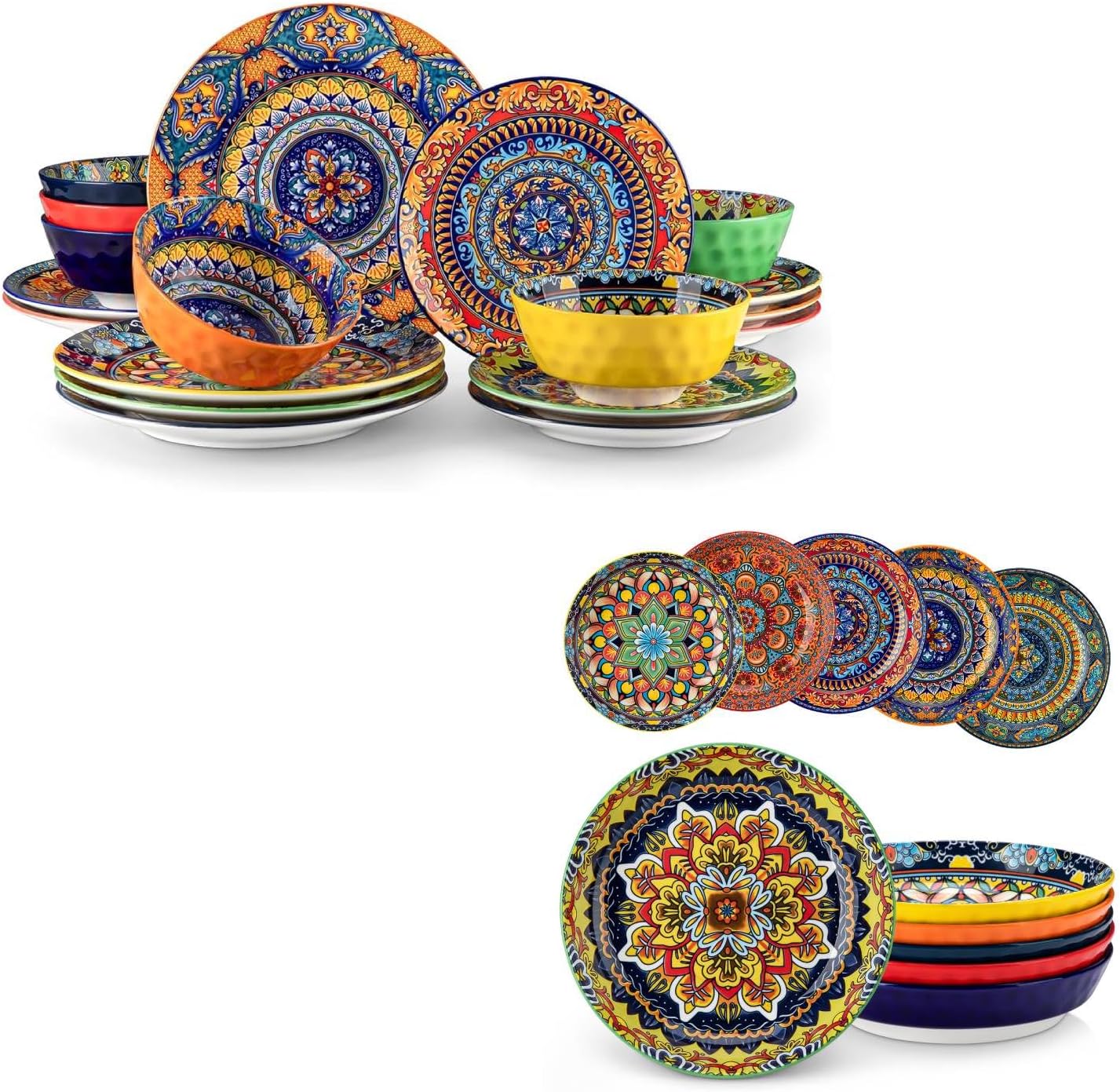 Set 18 Pzas Platos y Tazones Porcelana 32oz