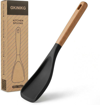 Espátula de cuchara de silicona flexible para cocinar, color negro
