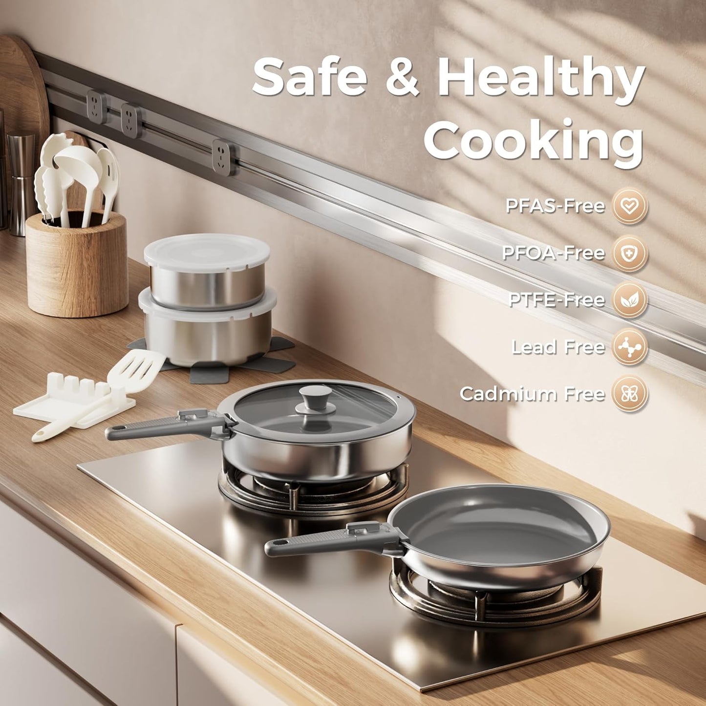 Set 21 Pzas Ollas Sartenes Acero Inox 4 Capas