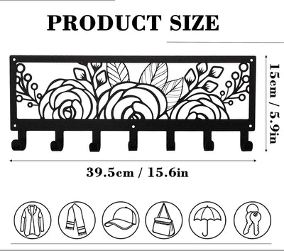 Estante pared floral negro 7 ganchos colgador decorativo