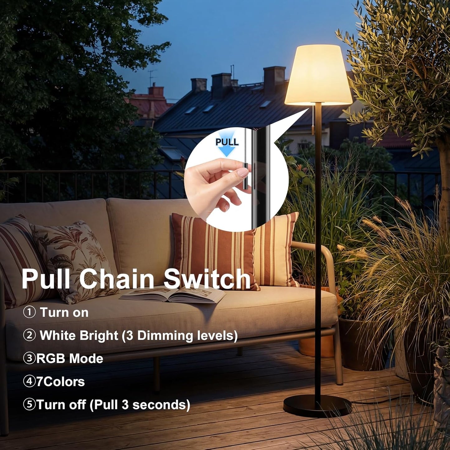 Lámpara pie exterior carga solar USB impermeable RGB LED