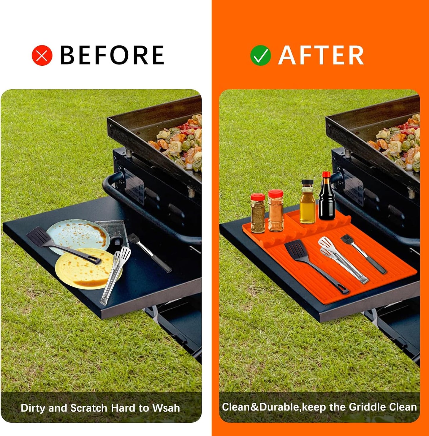 Alfombrilla silicona soporte herramientas parrilla naranja
