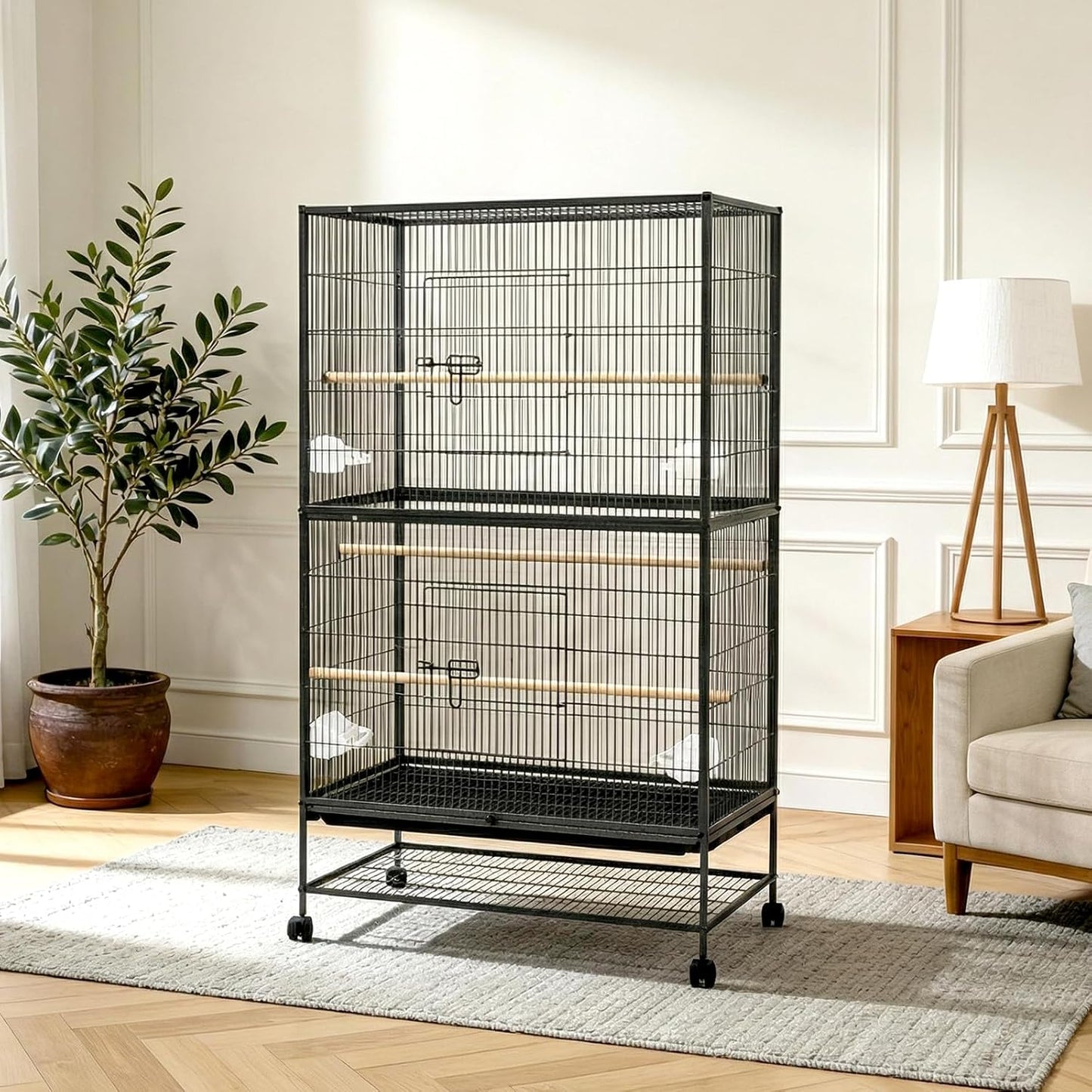 Jaula alta 60pulg para loros con soportes y cuencos