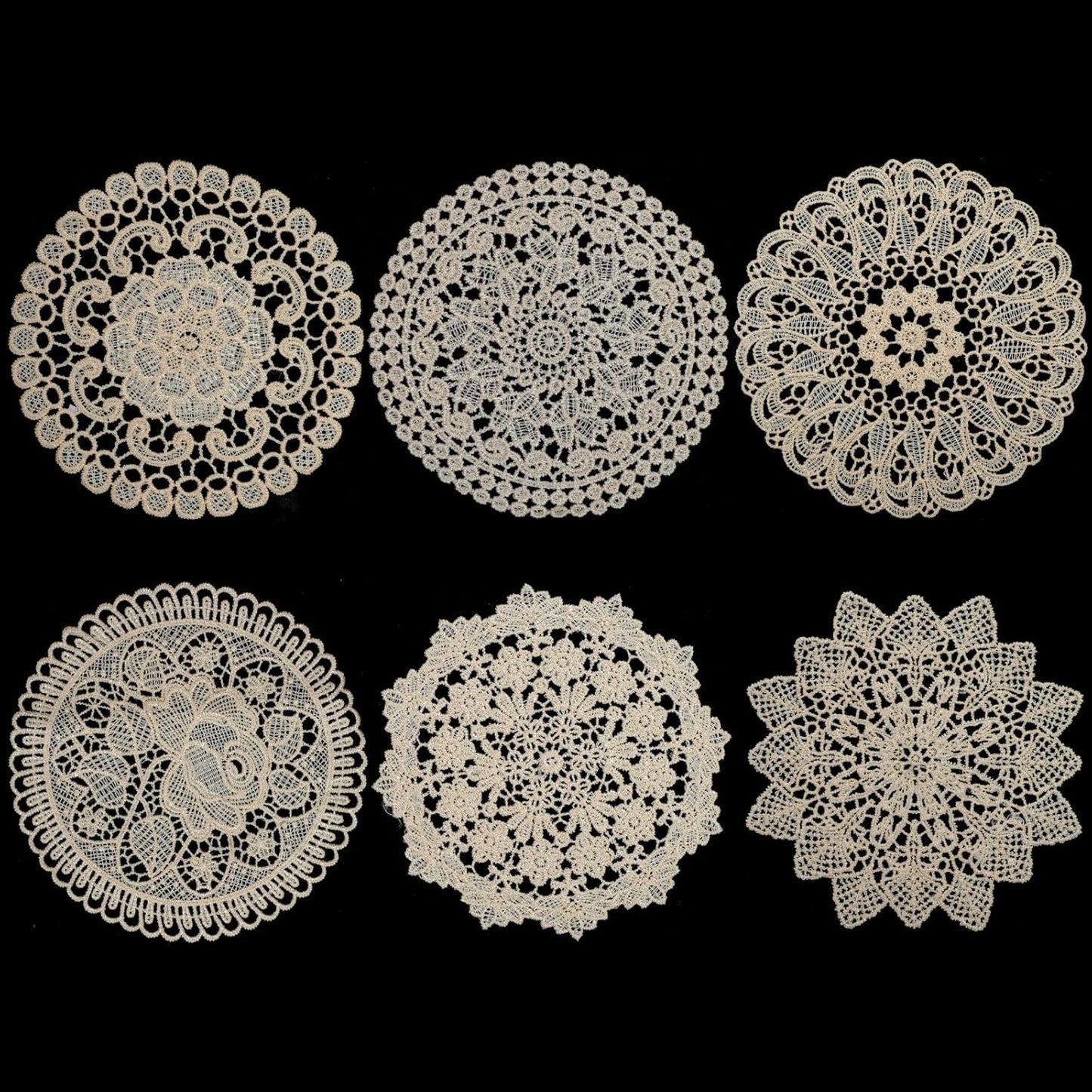 Doilies de encaje 6 pulgadas redondos hechos a mano para mesa