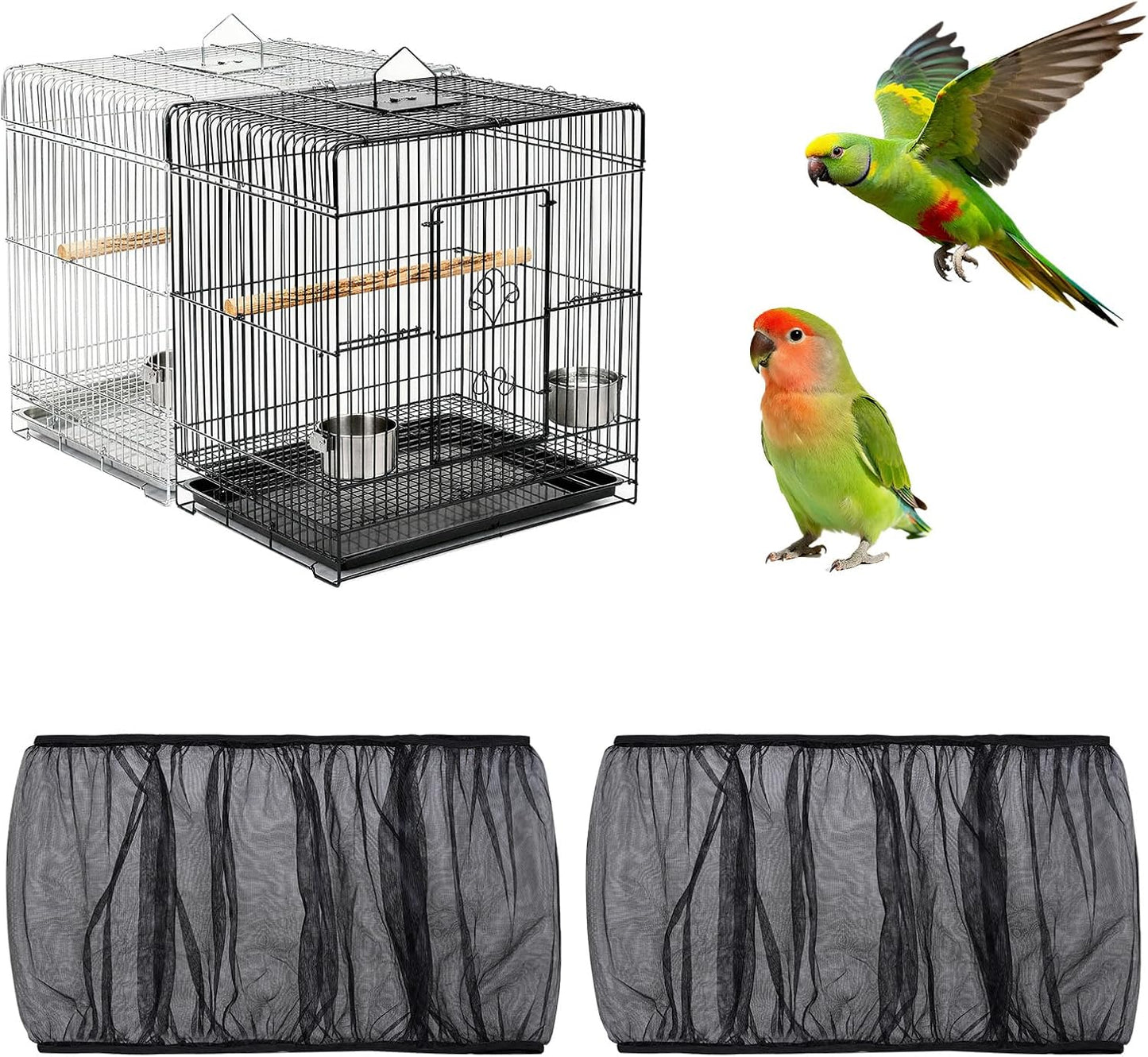2 Pzas Cubierta Ajustable Jaula Pájaros Negro