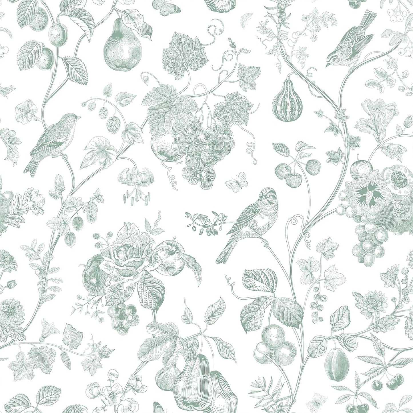 Papel tapiz chinoiserie verde salvia autoadhesivo 17.7x118pulg