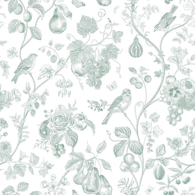 Papel tapiz chinoiserie verde salvia autoadhesivo 17.7x118pulg