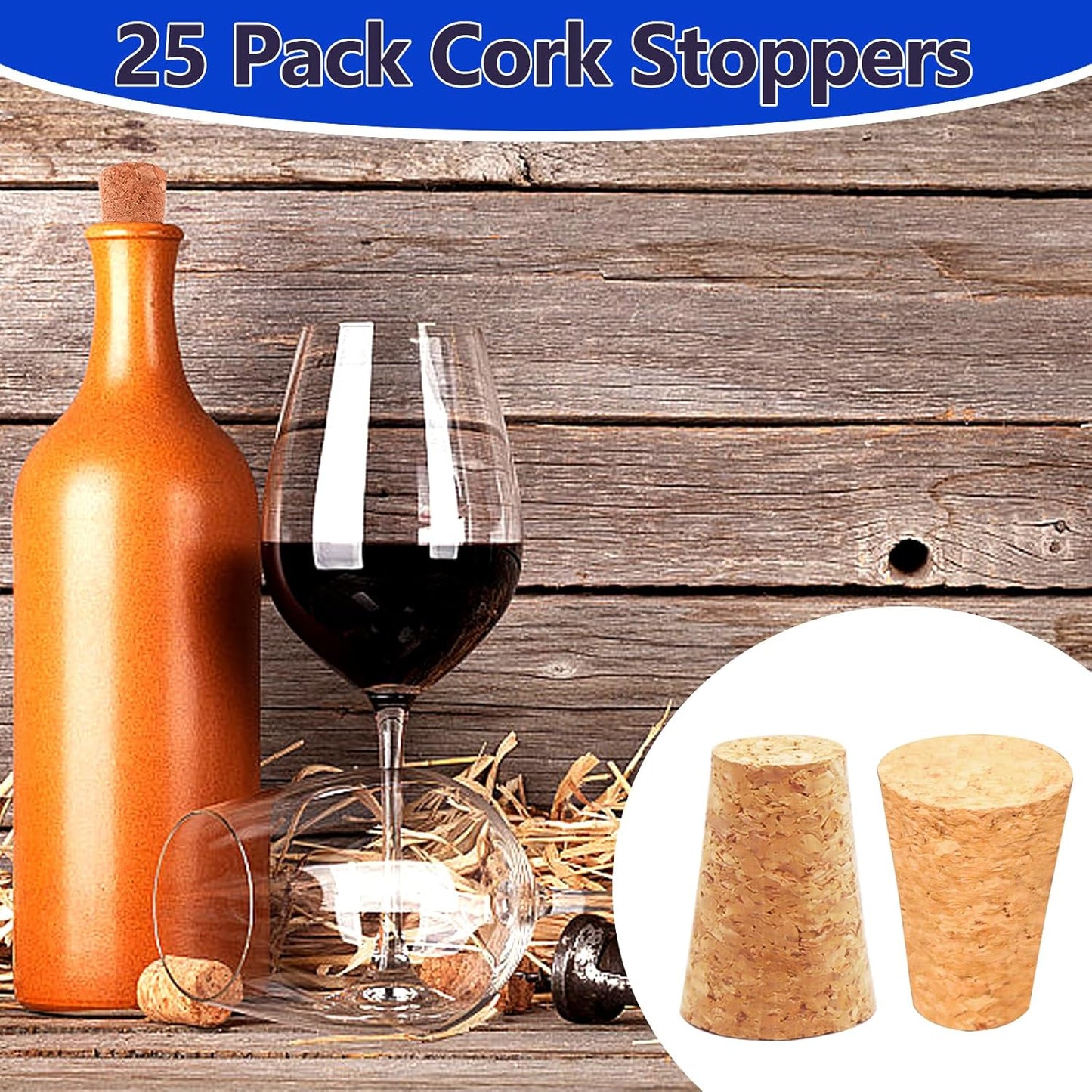 25 Tapones Corcho Cónico Madera Botella Vino Licor