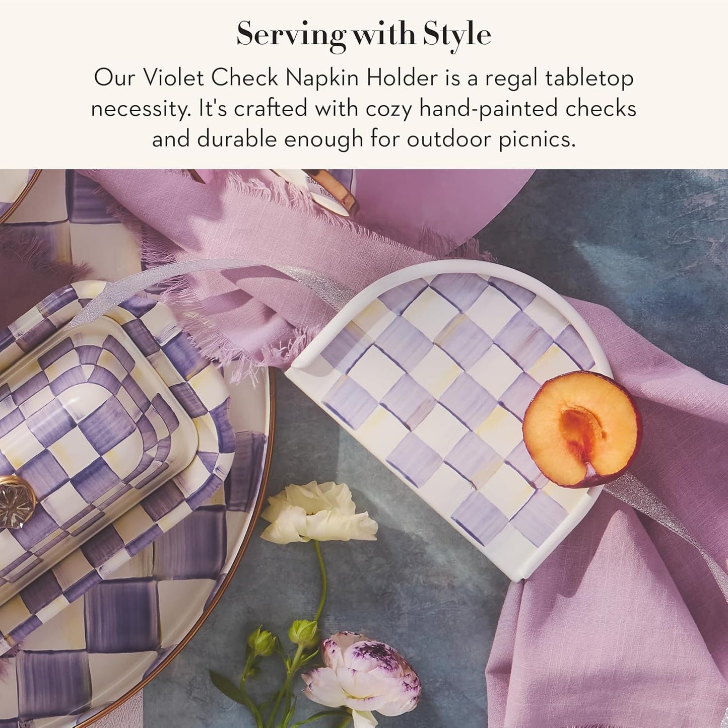 Servilletero Esmaltado Mesa Encimera Morado Blanco Violeta