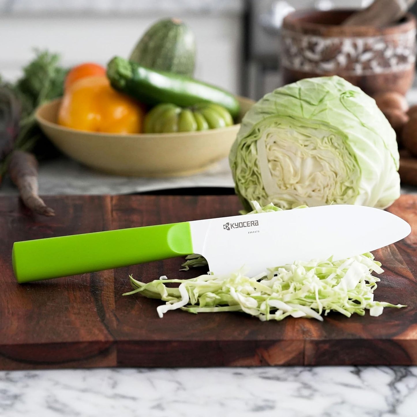 Set 3 Cuchillos Cerámica Verde y Blanco Santoku 5.5pulg