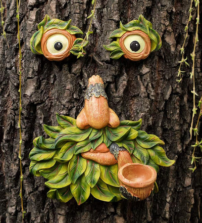 Decoración cara árbol patio comedero pájaros fantasma