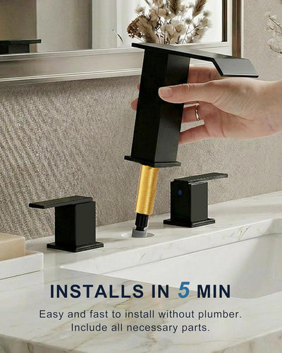 Grifo baño 8pulg 3 agujeros drenaje desplegable negro