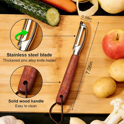 Pelador patatas acero inox mango madera hoja afilada