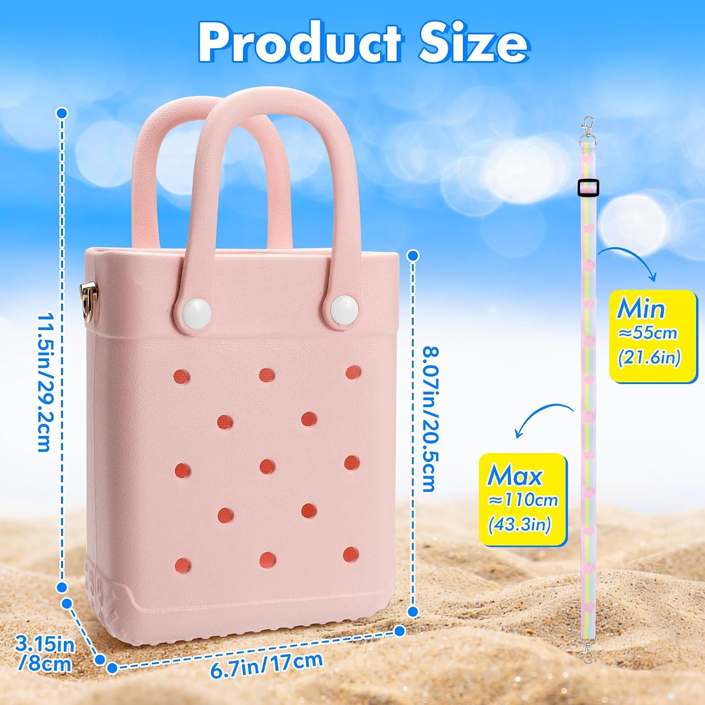 Bolsa playa EVA para mujer con 20 dijes y correa ajustable