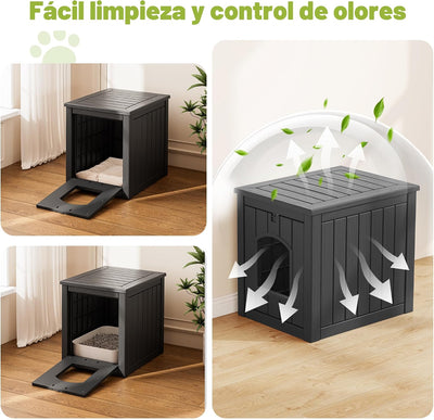 Casa para gatos al aire libre resina negro fácil de montar
