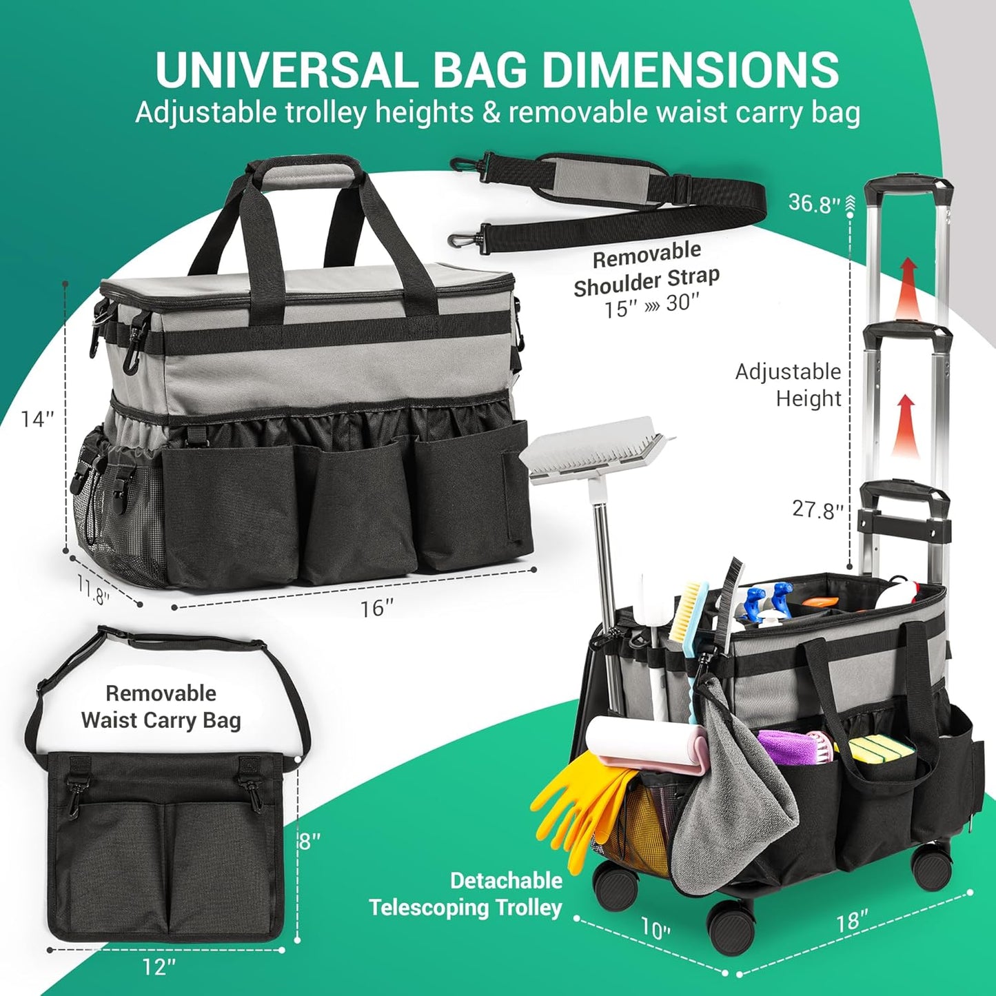 Bolsa limpieza grande con ruedas carrito desmontable