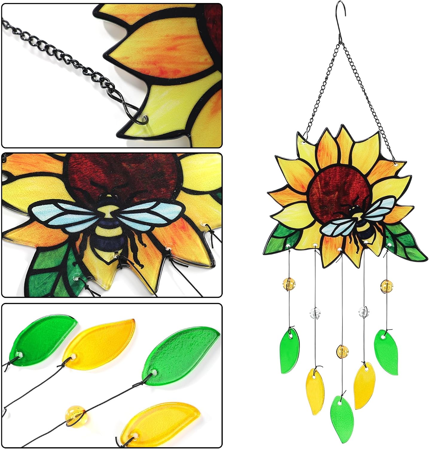 Atrapasoles vitral girasol 20x8pulg pintado a mano