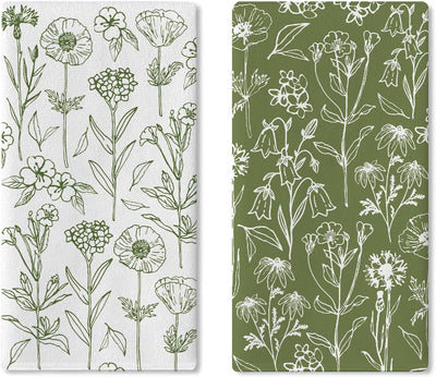 Set 2 Toallas cocina flores verdes 18x26 pulg