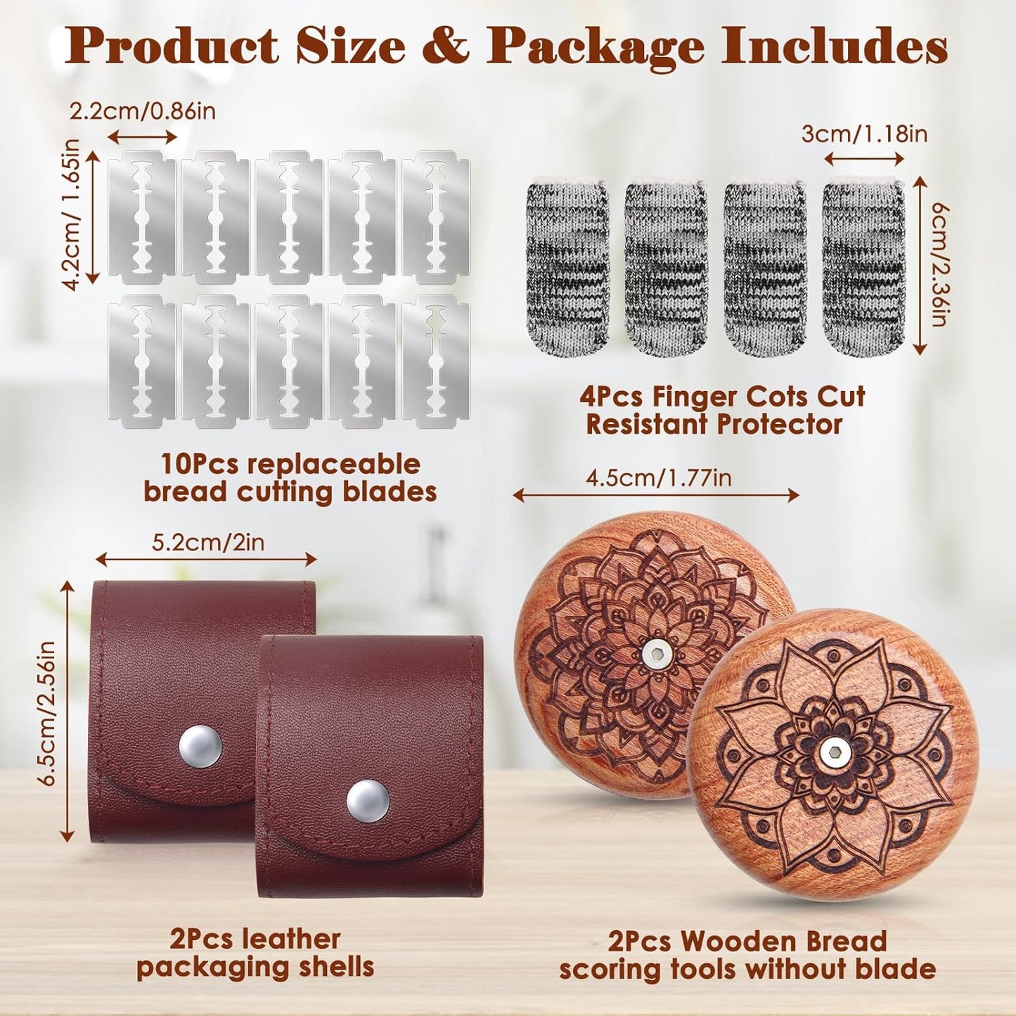 Herramienta de corte para pan de madera 18 piezas con 10 cuchillas y protectores