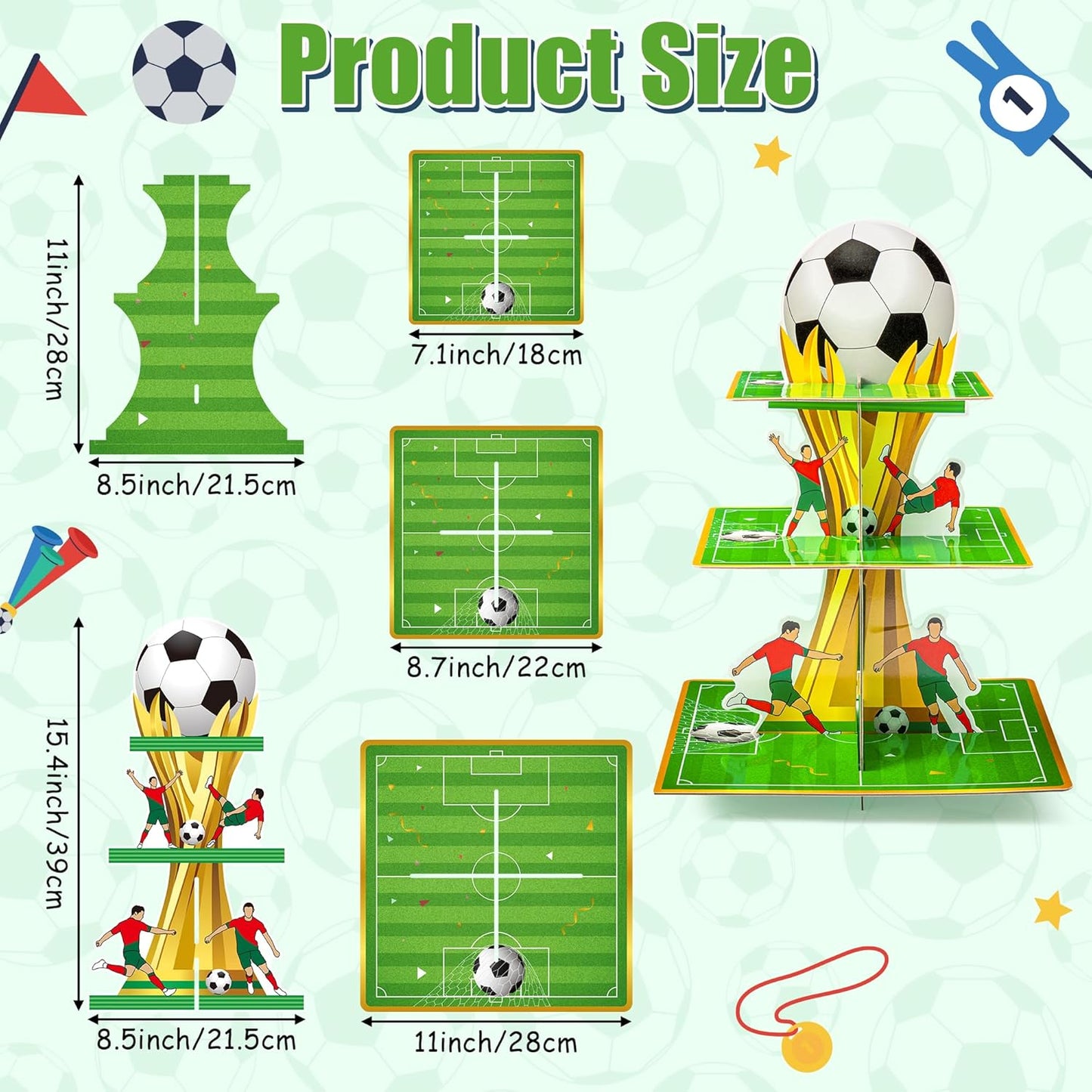 Soporte para cupcakes de fútbol con torre de 3 niveles