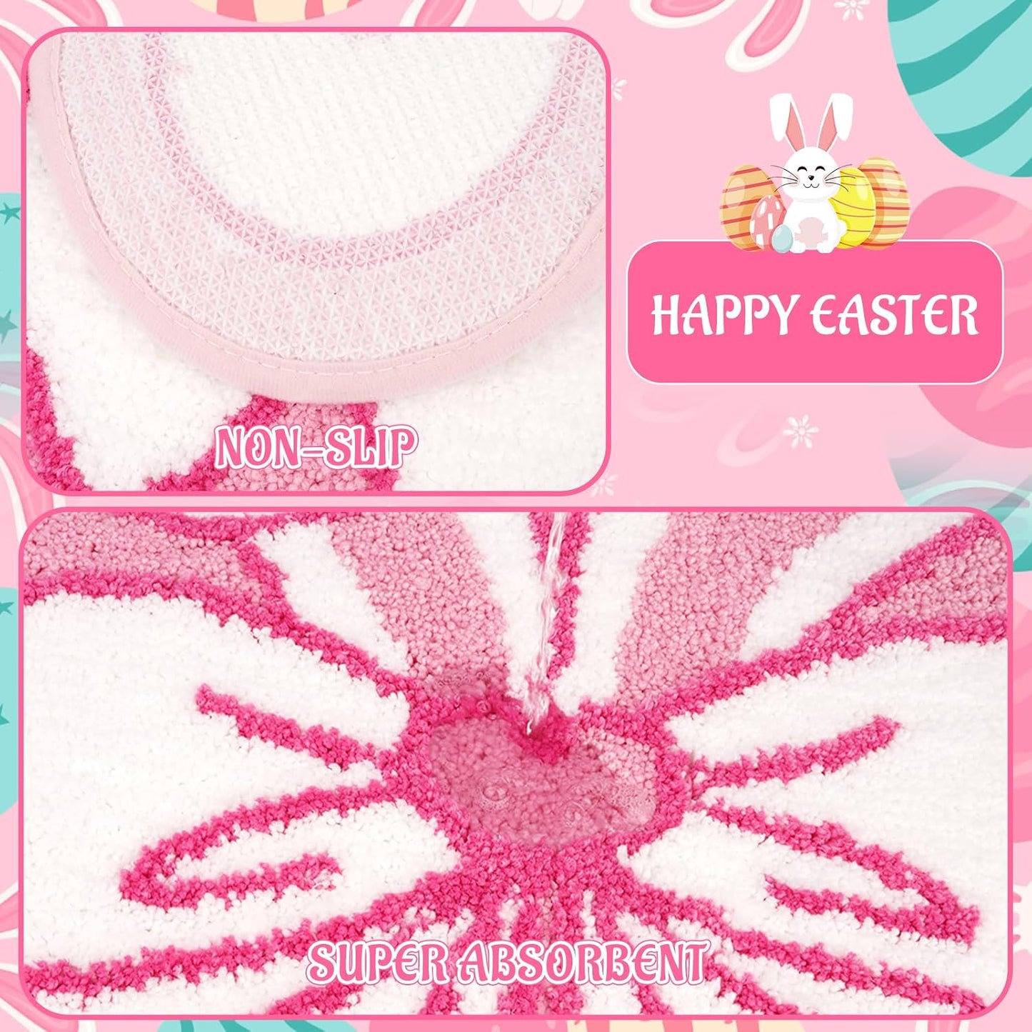 Alfombra baño con lazo orejas conejo antideslizante 24x16pulg