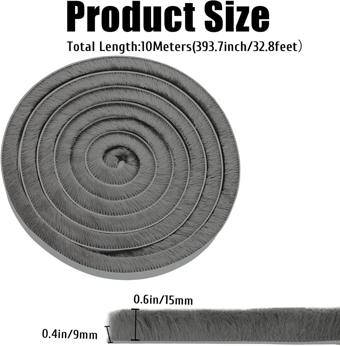 Burlete autoadhesivo gris para puertas y ventanas 32.8pies
