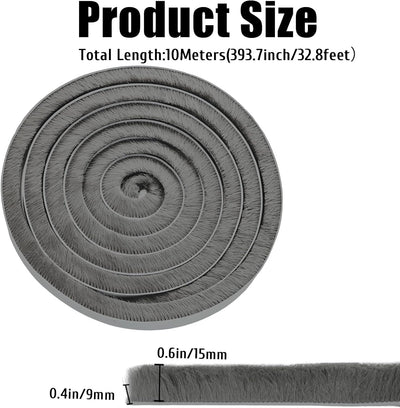 Burlete autoadhesivo gris para puertas y ventanas 32.8pies