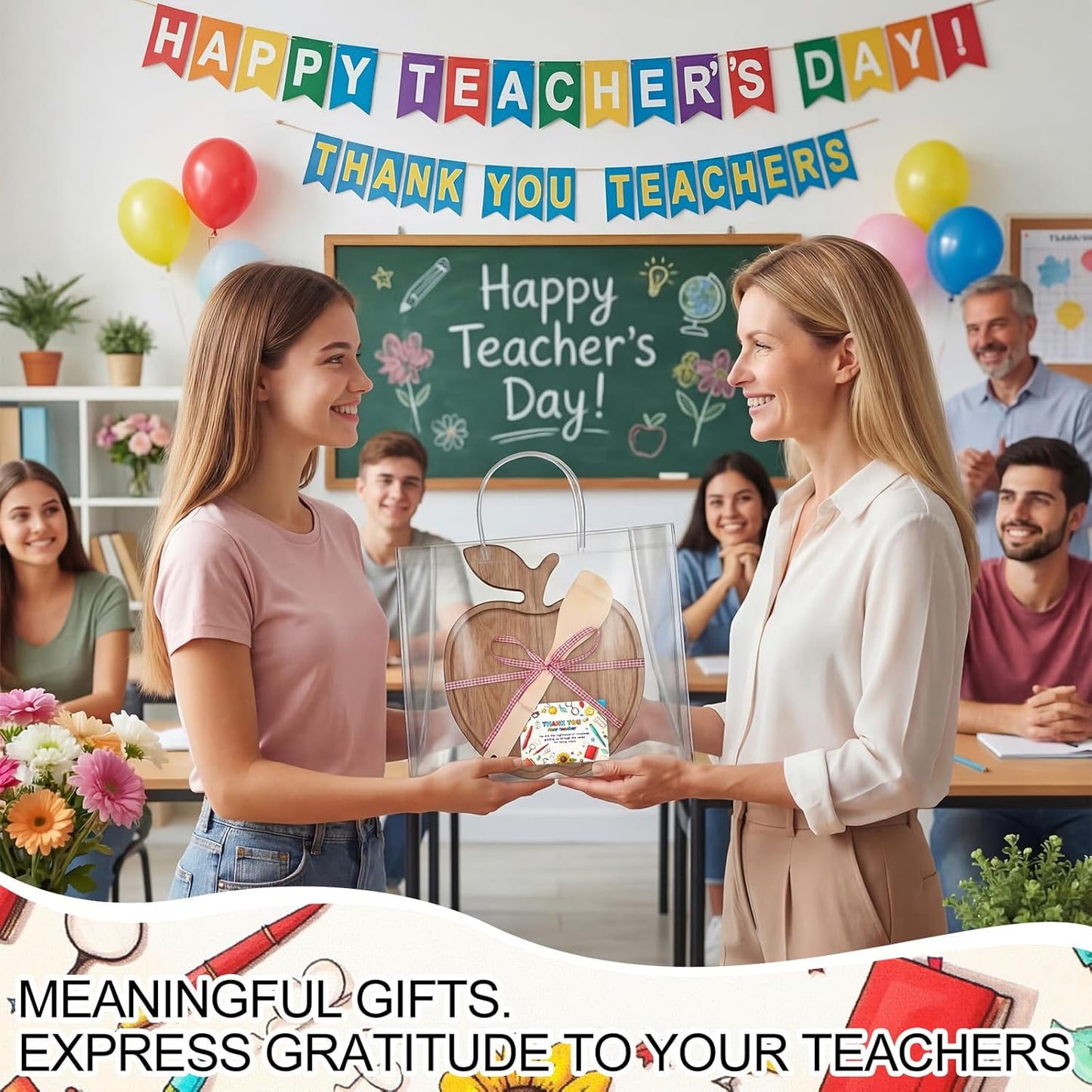 Juego de regalos para profesores con tabla de cortar de madera y espátula de bambú