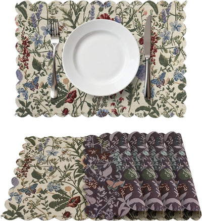 Juego de 4 manteles individuales vintage con patrón de mariposas y flores