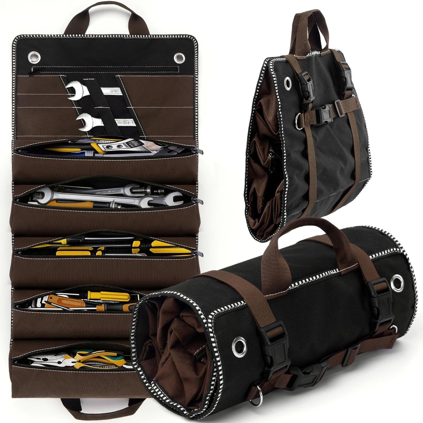Bolsa herramientas con 15 bolsillos rollo lona