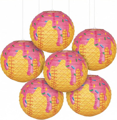 6 Faroles Redondos Béisbol 8pulg Decoración Fiesta