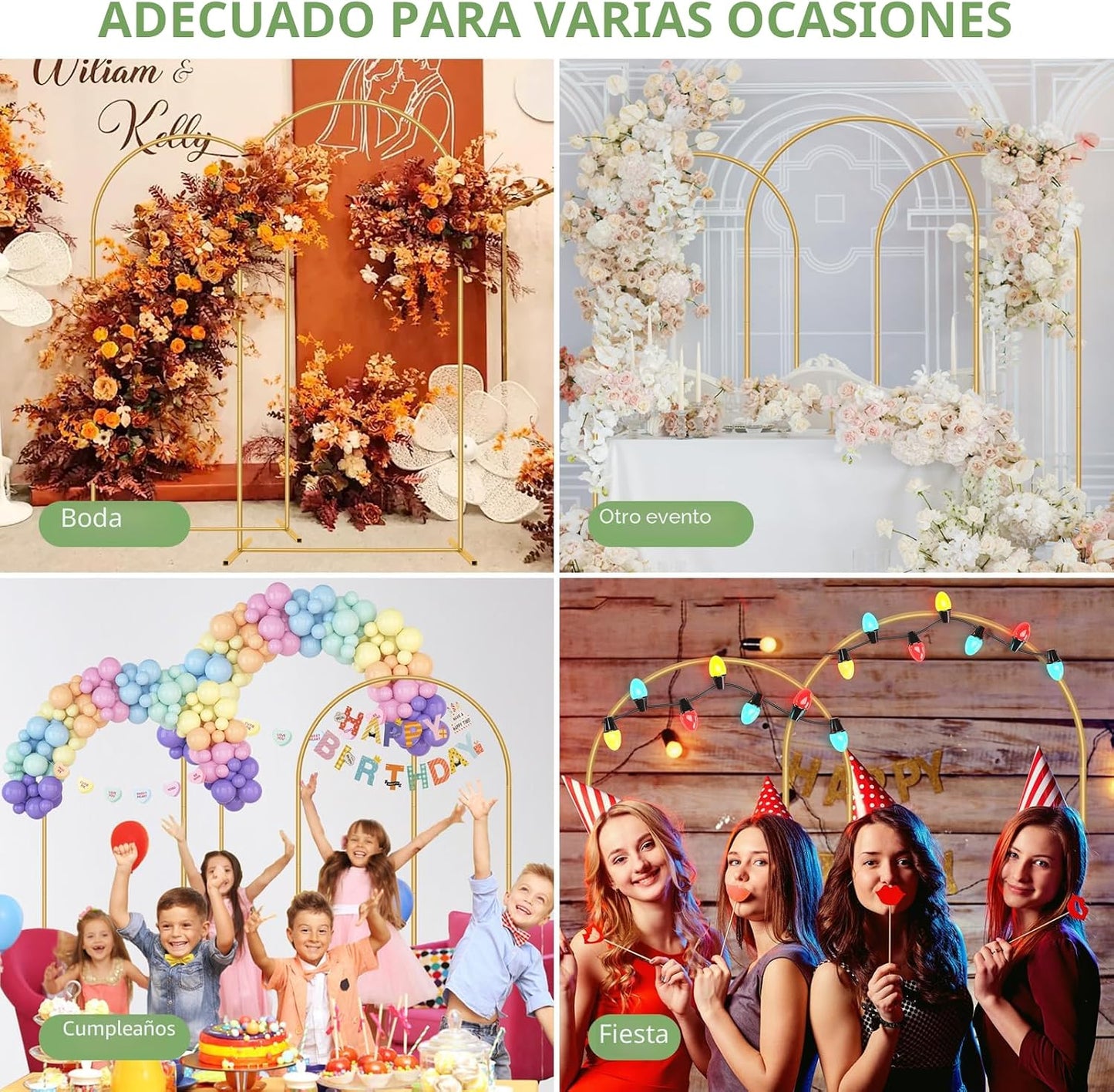 Soporte telón arco metal 7.2ft juego 2 dorado fiestas bodas