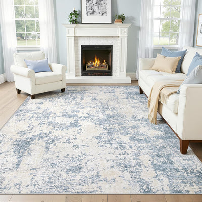 Alfombra 6x9ft abstracta moderna lavable antideslizante azul