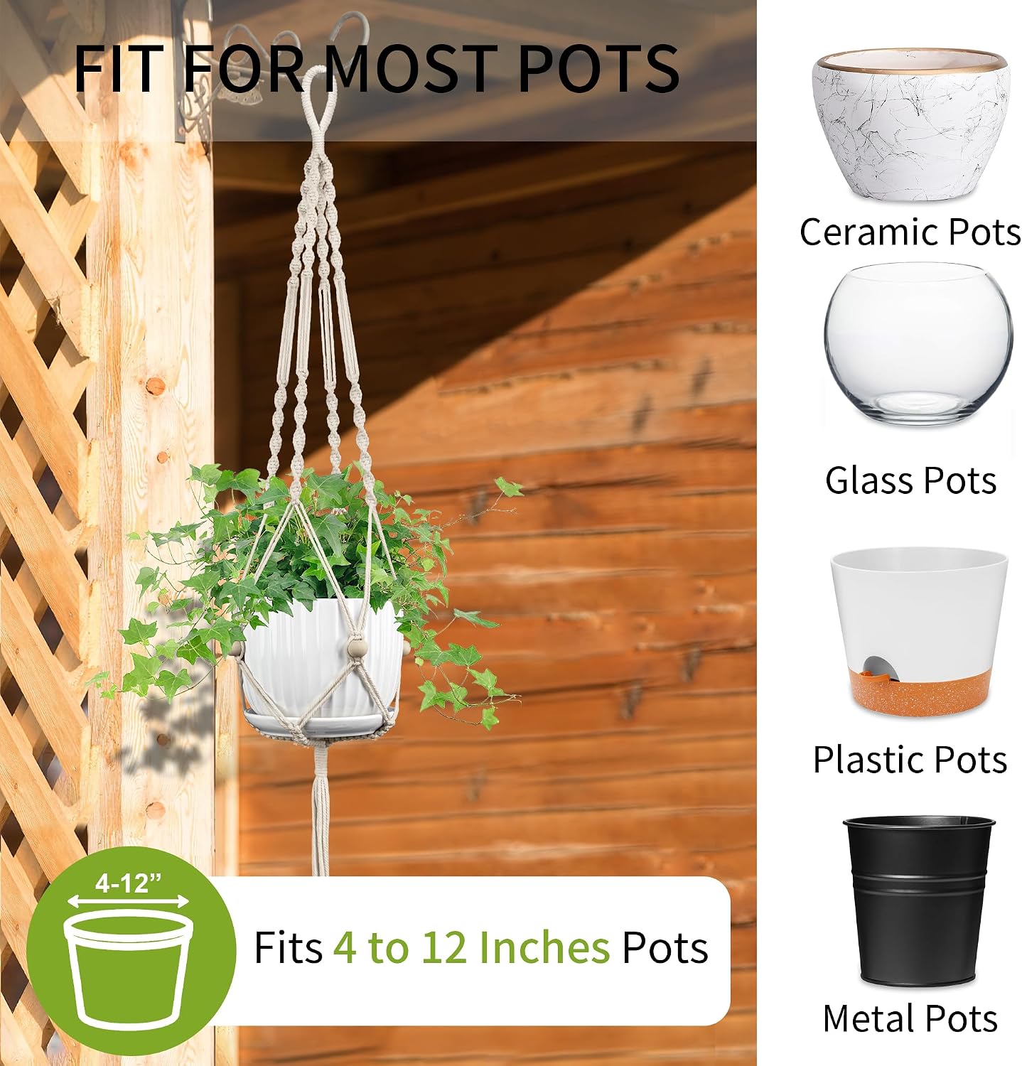 Colgador macramé para macetas 4-12pulg 44pulg pack 2 marfil