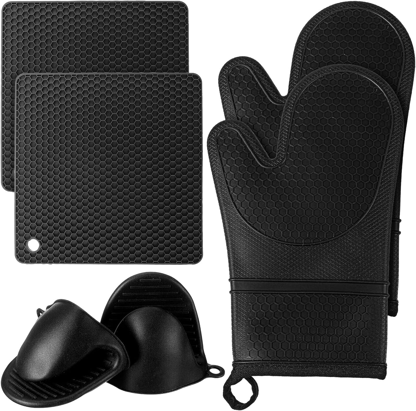 Juego de 6 guantes de horno extralargos de silicona con soportes